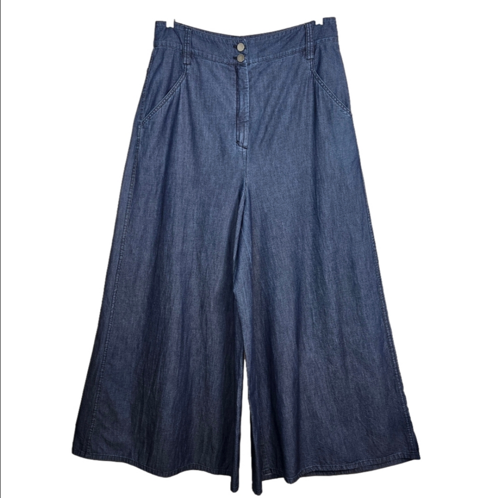 Dorothee Schumacher Wide-Leg High Waist Chambray Jeans/Pants, Size 5 (12) ~ EUC - Picture 2 of 16